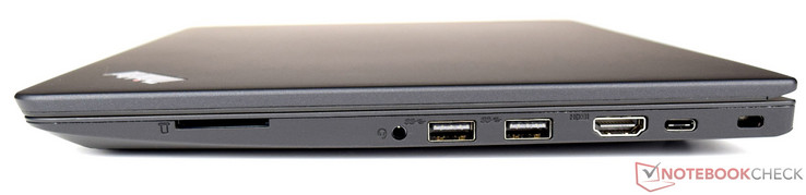 rechts: SD-Leser, 3,5-mm-Audio, 2x USB 3.0, HDMI, USB Type-C (Gen. 1), Kensington Lock