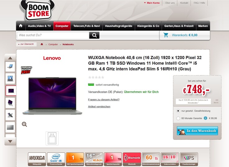 Das Lenovo IdeaPad Slim 5 16IRH10 (83HS00BMGE) für 748 Euro.