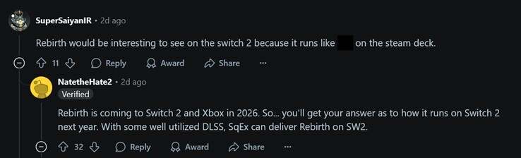 NateTheHate2-Leak zu Final Fantasy 7 Rebirth: Switch-2- und Xbox-Veröffentlichungsdatum (Bildquelle: Screenshot, GamingLeaksAndRumours-Subreddit)
