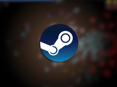 Im Bild: Das Steam-Logo überlagert einen unscharfen Screenshot aus dem Spiel Power Fantasy. (Bildquelle: Steam - bearbeitet)