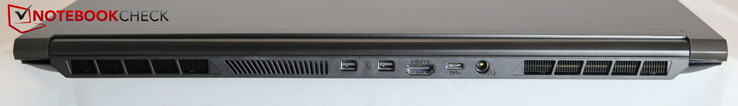 Hinten: 2x Mini DisplayPort 1.4 (G-SYNC-kompatibel), 1x HDMI 2.0 (mit HDCP 2.2), 1x USB-C 3.2 Gen2 (DisplayPort: nein, Power Delivery: nein), Strom