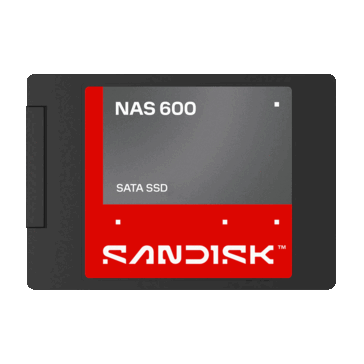 SanDisk NAS 600 2,5-Zoll-SATA-SSD mit einem roten und grauen Etikett