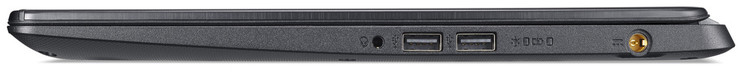 Rechte Seite: Audiokombo, 2x USB 2.0 (Typ A), Netzanschluss