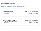 Die angeführten Preise für das iPhone 13 Pro und iPhone 13 Pro Max sind hoch (Bild: Apple)