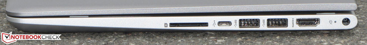 rechte Seite: Speicherkartenleser (SD), 3x USB 3.1 Gen 1 (1x Typ-C, 2x Typ-A), HDMI, Netzanschluss