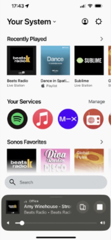 Der neue Homescreen der Sonos-App. (Screenshot: The Verge)