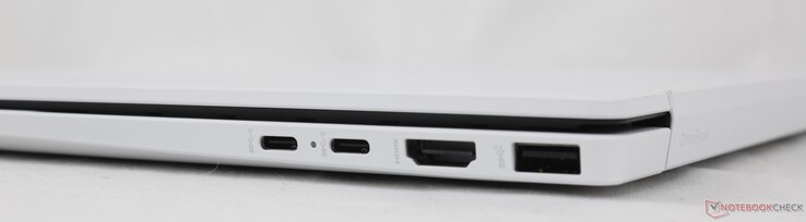 Rechts: 2x USB-C 1/ DisplayPort 2.1 + Power Delivery (10 Gbps), HDMI 2.1, USB-A (10 Gbps)