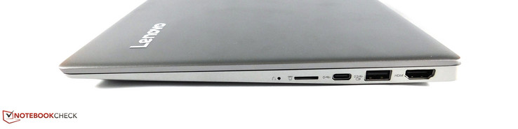 Rechts: MicroSD-Kartenslot, USB 3.1 Gen1 Typ C, USB 3.0 Typ A, HDMI