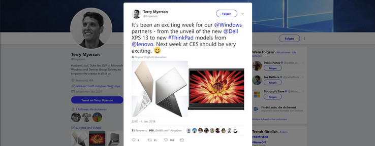 Windows-Chef Myerson leakt womöglich erstes Bild des kommenden Lenovo ThinkPad X1 Carbon 6 – aus Versehen