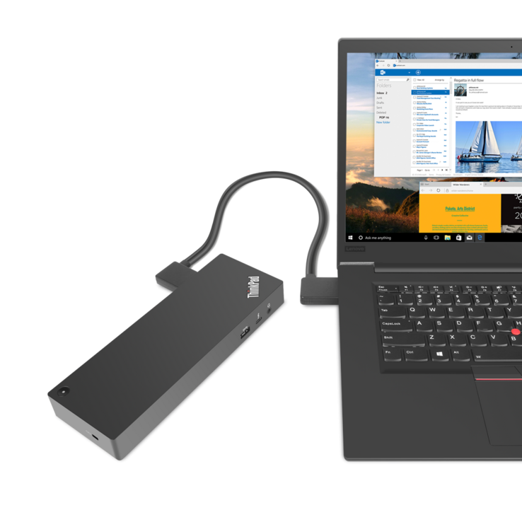 The second picture shows the ThinkPad P1 alongside the ThinkPad Thunderbolt 3 Workstation dock
