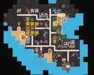 Eine erschlossene Insel in „Clicky Islands“ mit Ackerbau, automatisierten Ressourcenkreisläufen, Einheitenaufgaben und Hafeninfrastruktur.