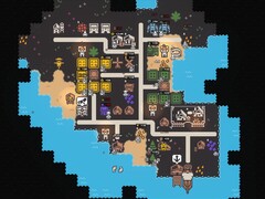 Eine erschlossene Insel in „Clicky Islands“ mit Ackerbau, automatisierten Ressourcenkreisläufen, Einheitenaufgaben und Hafeninfrastruktur.