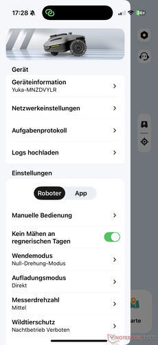 Menü mit diversen Einstellungen