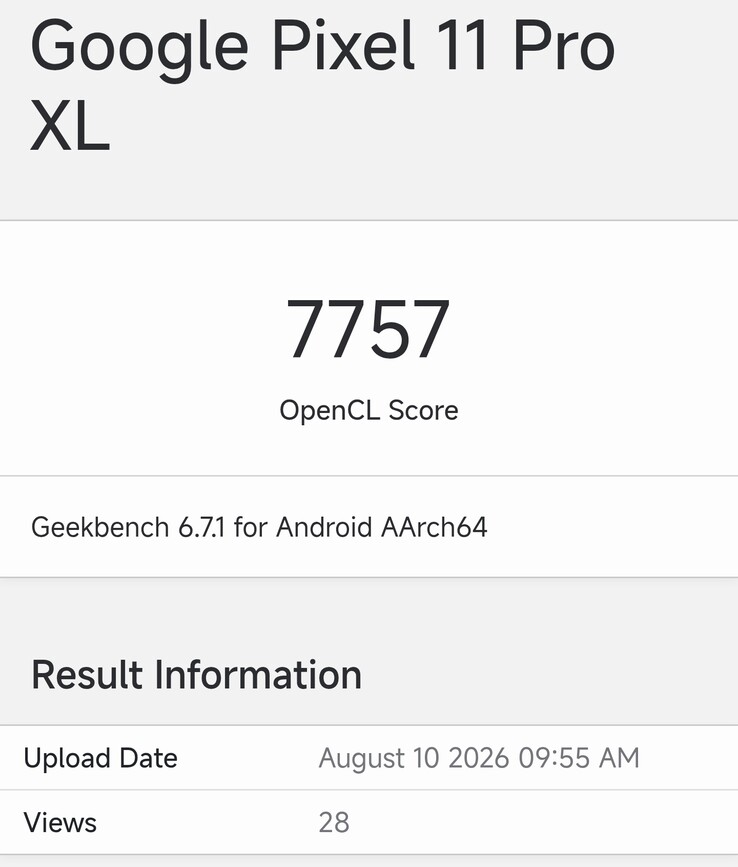 Das Pixel 11 Pro XL im Geekbench Compute Benchmark