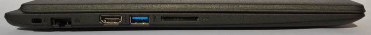 linke Seite: Kabelschloss, Gigabit-Ethernet, HDMI, USB 3.0, SD-Kartenleser