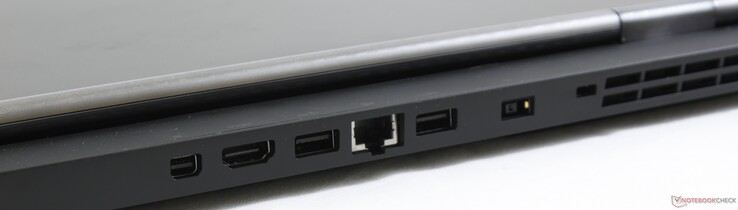Rückseite: DisplayPort 1.4, HDMI 2.0, 2x USB 3.1 Gen. 1, Gigabit Ethernet, Netzanschluss, Kensington Lock