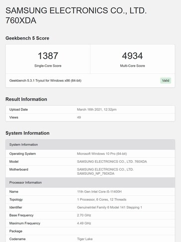 Das unbekannte Notebook von Samsung besitzt einen Intel Core i5-11400H...