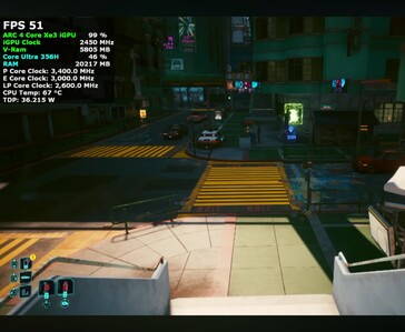 Cyberpunk 2077 läuft auf dem Intel Core Ultra 7 356H Mini-PC mit 51 FPS.
