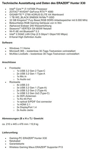 Medion Erazer X30 Specs
