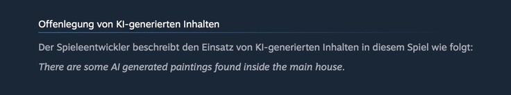 Die Nutzung KI-generierter Inhalte muss in der Steam-Beschreibung eines Spiels offengelegt werden.