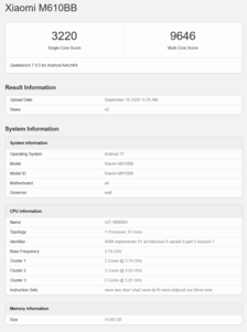 Das Xiaomi 18 Pro mit Snapdragon 8 Elite Gen 6 auf Geekbench.