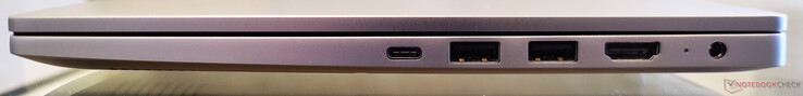Rechts: USB 3.1 Gen1 Typ-C, 2x USB 3.1 Gen1 Typ-A, HDMI-1.4b-Ausgang, Stromanzeige, Ladeanschluss