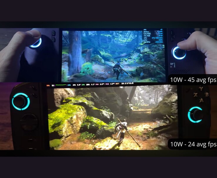 MSI Claw 8 AI+ und Lenovo Legion Go 2 im Vergleich mit Black Myth: Wukong bei 10 W – 45 FPS gegenüber 24 FPS