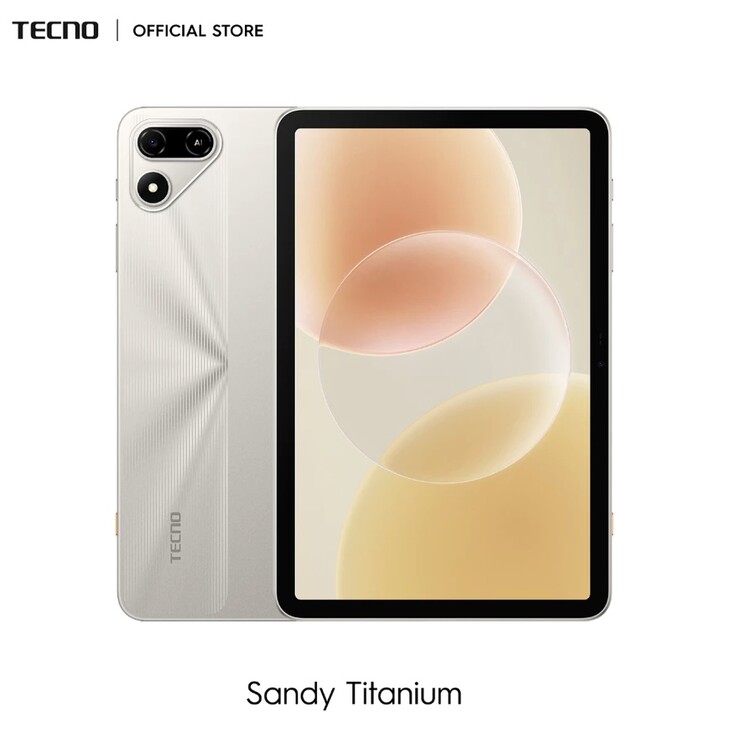 Das Tecno Megapad SE 2 in der Farbe „Sandy Titanium“.