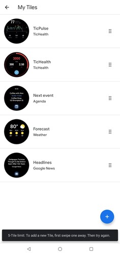 Bis zu fünf Tiles können für den Schnellzugriff definiert werden.