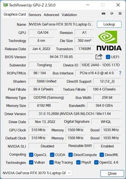 GPU-Z GeForce RTX 3070 Ti