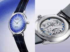 Hier sind das Ziffernblatt der Goldfeather GCBY991 (links) und das Uhrwerk mit Handaufzug (rechts) abgebildet. (Bildquelle: Credor, bearbeitet)