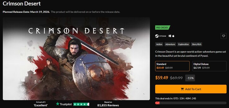 Crimson Desert ist schon vor Release mit Rabatt gelistet.