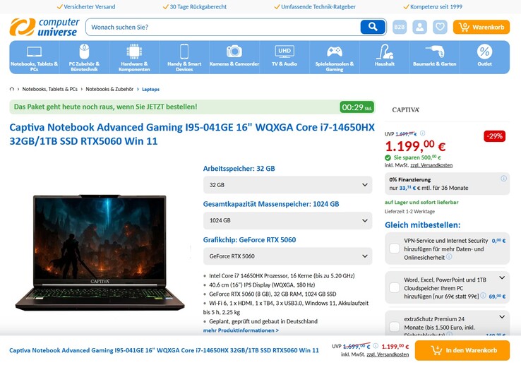 Captiva Advanced Gaming I95-041GE für 1.199 Euro.