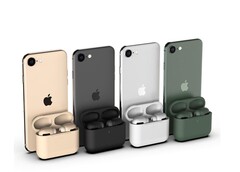 Vier von insgesamt acht neuen AirPods Pro-Farbvarianten, auch das Midnight Green des iPhone 11 Pro ist dabei (Konzeptbild)