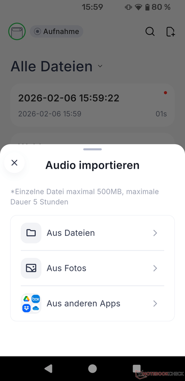 Der Comulytic Note Pro bietet die Möglichkeit des Imports von Audio-Dateien jeder Art.