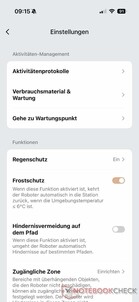 Menü mit Einstellungen