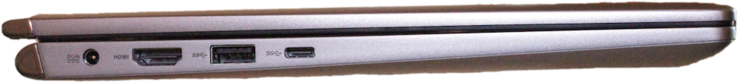 linke Seite: Netzanschluss, HDMI, 2x USB 3.1 Gen1 (1x Typ-A, 1x Typ-C)