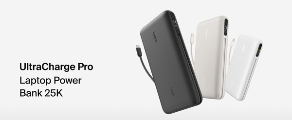 Die Belkin UltraCharge Pro Laptop Power Bank 25K ist nur in Schwarz erhältlich, obwohl das obige Bild drei Farboptionen zeigt
