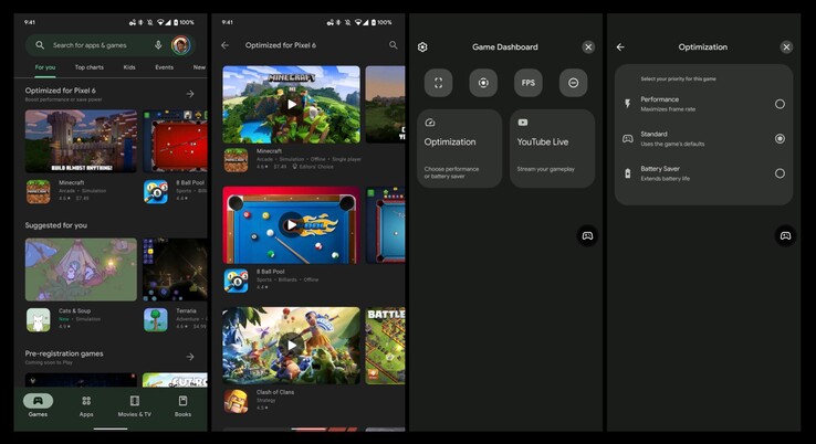 Das Gaming-Dashboard erlaubt den schnellen Zugriff auf praktsiche Featuers, wie etwa eine FPS-Anzeige oder Game-Streaming. (Screenshots via 9to5Google)