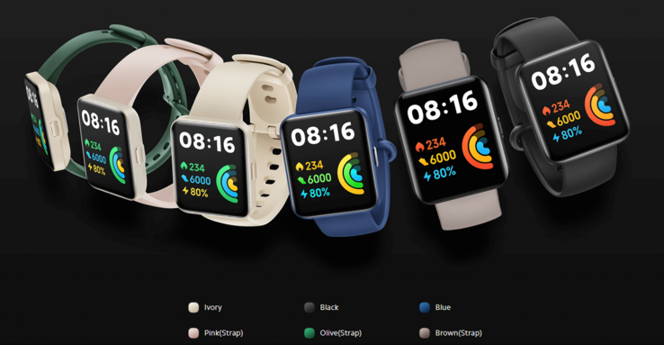 Die Redmi Watch 2 Lite gibt es in sechs verschiedenen Farbvaianten. (Bild: Xiaomi)
