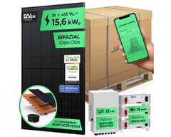 Solaranlage mit bifazialen Solarmodulen für mehr Strom inklusive Montagesystem (Bild: Ja Solar, Deye, Solarway)