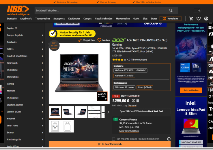 Acer Nitro V16 ANV16-42-R7AC für 1.299 Euro.