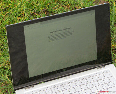 Das Chromebook im Freien (geschossen bei bedecktem Himmel).