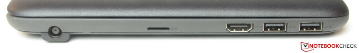 Linke Seite: Netzanschluss, Speicherkartenleser (MicroSD), HDMI, 2x USB 3.1 Gen 1 (Typ A)