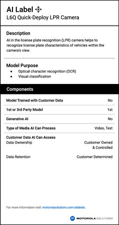 L6Q License Plate Reader Camera AI Label (Quelle: Motorola)