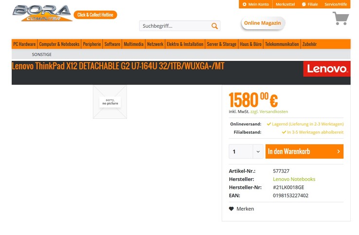 Lenovo ThinkPad X12 Detachable G2 (21LK0018GE) für 1.580 Euro.