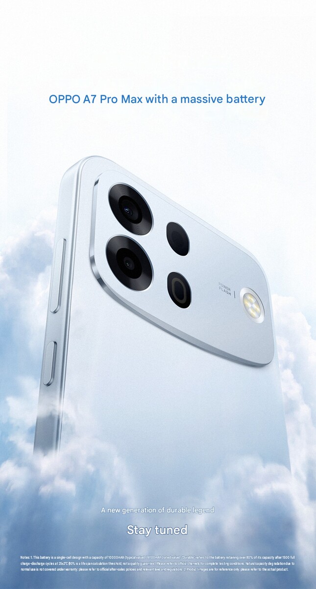 Das Oppo A7 Pro Max kommt demnächst mit einem 10.000-mAh-Akku auf den Markt.
