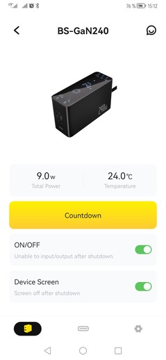 Baseus Home Screen: Power Buttons und Infos