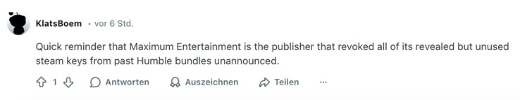 Kommentar auf Reddit weist auf einen unangenehmen Vorfall in der Vergangenheit hin (Bildquelle: Reddit)