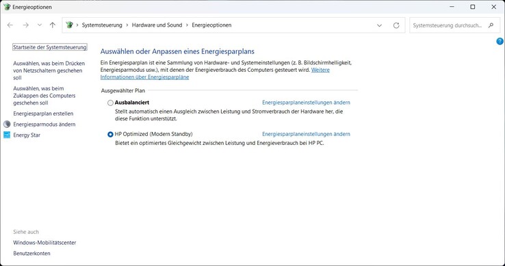HP Optimized in den Windows-Energieprofilen